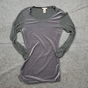 Sundance Top Womens Small Velvet Front Ruched Long Sleeves Tunic Fitted Gray